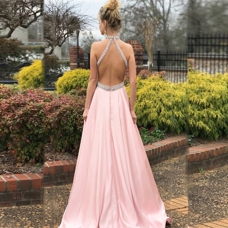 Lady Gaga Dress Sleeveless Halter Backless Formal Dress