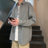Men's Shirts All-Match Small Plaid Shirt Long Sleeve Shirt