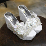 Platform Heels for Women Fashion Flower Slippers