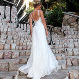 Women Lace Wedding Dress Sexy V-neck Strap Dress Formal Dress