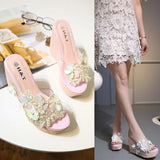 Platform Heels for Women Fashion Flower Slippers