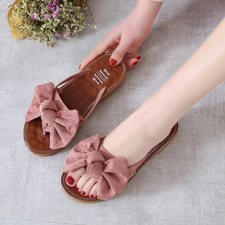 Women Open Toe Sandals Flats Spring/Summer Bow Flat Flip Flop Sandals Beach Slippers