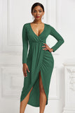 MIDI Mauve Wrap Dress Autumn and Winter Women's Solid Color Sexy Tight Long Sleeve V-neck Dress