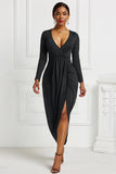 MIDI Mauve Wrap Dress Autumn and Winter Women's Solid Color Sexy Tight Long Sleeve V-neck Dress