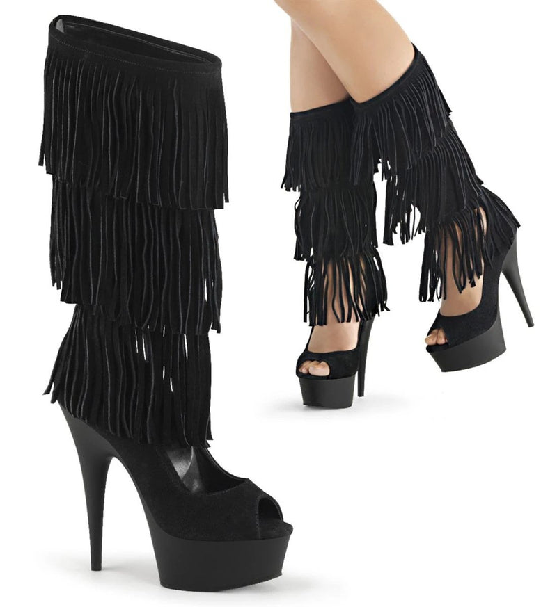 Platform Heels for Women Tassel 15cm High Heels Platform Peep Toe Stage Boots