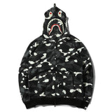 Bathing Ape Hoodie Black and White Luminous Shark Coat Looped Fabric Hooded Shark Sweater Shark Embroidered Hoodie