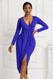 MIDI Mauve Wrap Dress Autumn and Winter Women's Solid Color Sexy Tight Long Sleeve V-neck Dress