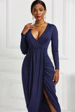 MIDI Mauve Wrap Dress Autumn and Winter Women's Solid Color Sexy Tight Long Sleeve V-neck Dress
