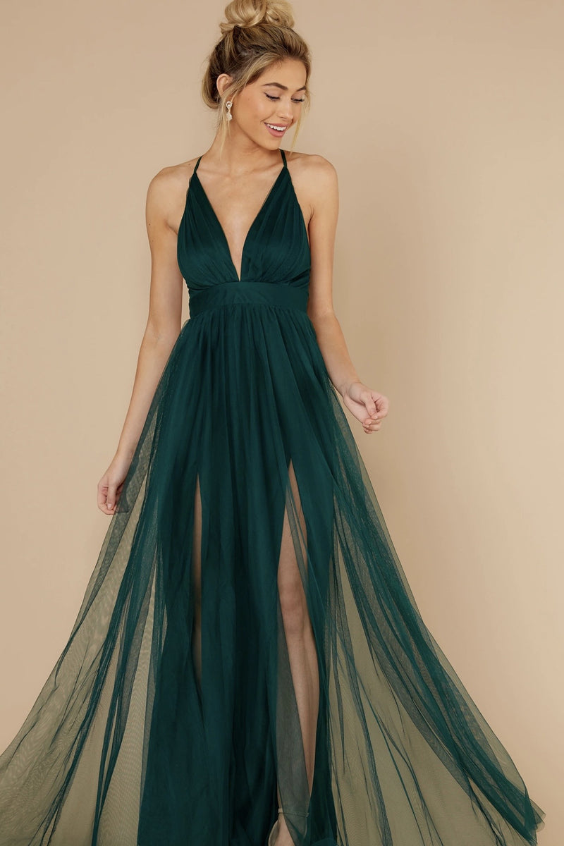 Emerald Green Dress Sexy Suspenders Deep V Mesh Camisole