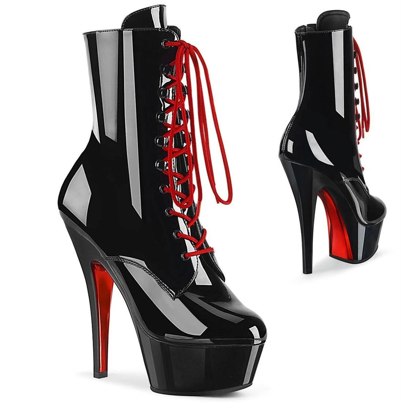 Platform Heels for Women High Heel Platform Red Lace-up Booties