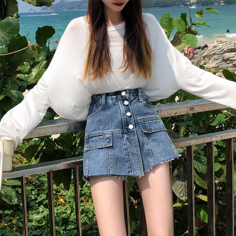 High Waisted Shorts Summer Denim Shorts Women's Loose Denim Skirted Leggings Culottes
