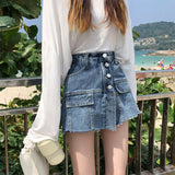 High Waisted Shorts Summer Denim Shorts Women's Loose Denim Skirted Leggings Culottes