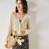 Gloria Vanderbilt V-neck Grandma Shirt Sun Protection Hollow-out Long Sleeve