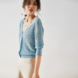 Gloria Vanderbilt V-neck Grandma Shirt Sun Protection Hollow-out Long Sleeve