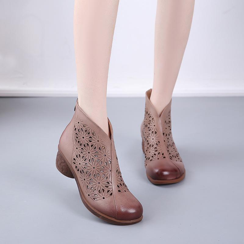 Highway Flat Sandals Drilled Boots Chunky Heel Retro Shoes