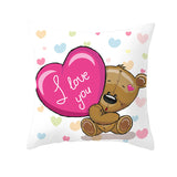 Valentine's Day Pillow Covers 4 Piece Random Styles Together, Cartoon Bear Pillow Cover Valentine's Day Love Bear Print Square Pillow Cushion Cover
