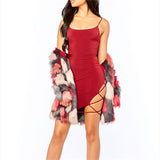 Long Sleeve Burgundy Dress Formal Sexy Sling Side Slit Hip Skirt Nightclub Skirt