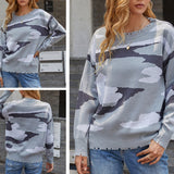 Women Pullover Knit Sweater Ripped Tassel Sweater Women's Autumn and Winter Knitwear Camouflage Sweater