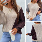 Women Pullover Knit Sweater Autumn and Winter Irregular Color Matching off-Shoulder Sweater for Women