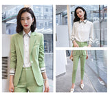 Interview Suit Women Green Plaid Suit Female Fall Winter Coat