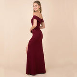 Kendall Jenner Wedding Guest Dress Women's Cocktail Party off-the-Neck Side Slit Evening Dress
