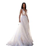 See through Wedding Dress Deep V-neck Backless Long Dress