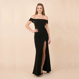 Kendall Jenner Wedding Guest Dress Women's Cocktail Party off-the-Neck Side Slit Evening Dress