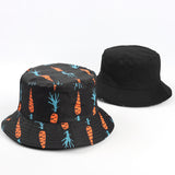 Bucket Hat Fishing Cap Cotton Print Fisherman Hat Black Double-Sided Cartoon Animal Art