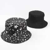 Bucket Hat Fishing Cap Cotton Print Fisherman Hat Black Double-Sided Cartoon Animal Art
