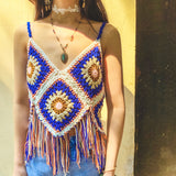 Coachella Music Festival Outfits Tassel Suspender Hollow out Knitted Vest Top