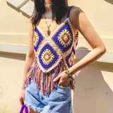 Coachella Music Festival Outfits Tassel Suspender Hollow out Knitted Vest Top