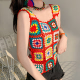 Coachella Music Festival Outfits Crochet Weaving Hollow Vest Camisole Vacation Knitted