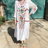 Coachella Music Festival Outfits Embroidery Tassel Loose Dress
