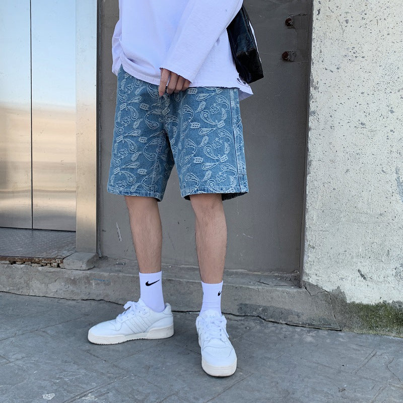 Men Denim Shorts Summer Baggy Denim Shorts Male Student