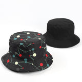 Bucket Hat Fishing Cap Cotton Print Fisherman Hat Black Double-Sided Cartoon Animal Art
