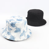 Bucket Hat Fishing Cap Cotton Print Fisherman Hat Black Double-Sided Cartoon Animal Art