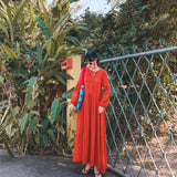 Coachella Music Festival Outfits Beach Dress Seaside Vacation Long Sleeve Red Dress Long Dress