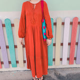 Coachella Music Festival Outfits Beach Dress Seaside Vacation Long Sleeve Red Dress Long Dress