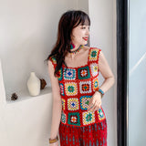 Coachella Music Festival Outfits Crochet Weaving Hollow Vest Camisole Vacation Knitted