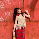 Coachella Music Festival Outfits Ethnic Style Tassel Knitted Sling
