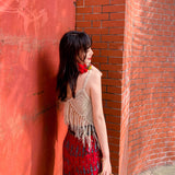 Coachella Music Festival Outfits Ethnic Style Tassel Knitted Sling