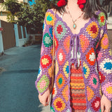 Coachella Music Festival Outfits Handmade Multicolor Cutout Ethnic Coat