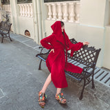 Coachella Music Festival Outfits Red Hooded Dress Seaside Vacation Dress