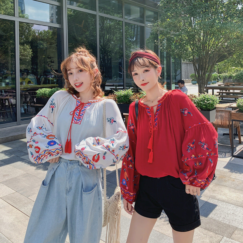 Coachella Music Festival Outfits Autumn Loose Lantern Sleeve Tassel Top Girlfriends