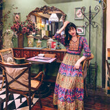 Coachella Music Festival Outfits Embroidered Printed Color Block Swing Dress