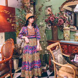 Coachella Music Festival Outfits Embroidered Printed Color Block Swing Dress