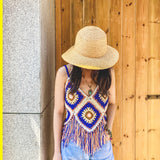 Coachella Music Festival Outfits Tassel Suspender Hollow out Knitted Vest Top