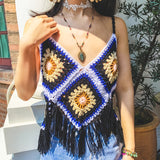 Coachella Music Festival Outfits Tassel Suspender Hollow out Knitted Vest Top