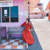 Coachella Music Festival Outfits Beach Dress Seaside Vacation Long Sleeve Red Dress Long Dress