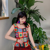 Coachella Music Festival Outfits Crochet Weaving Hollow Vest Camisole Vacation Knitted